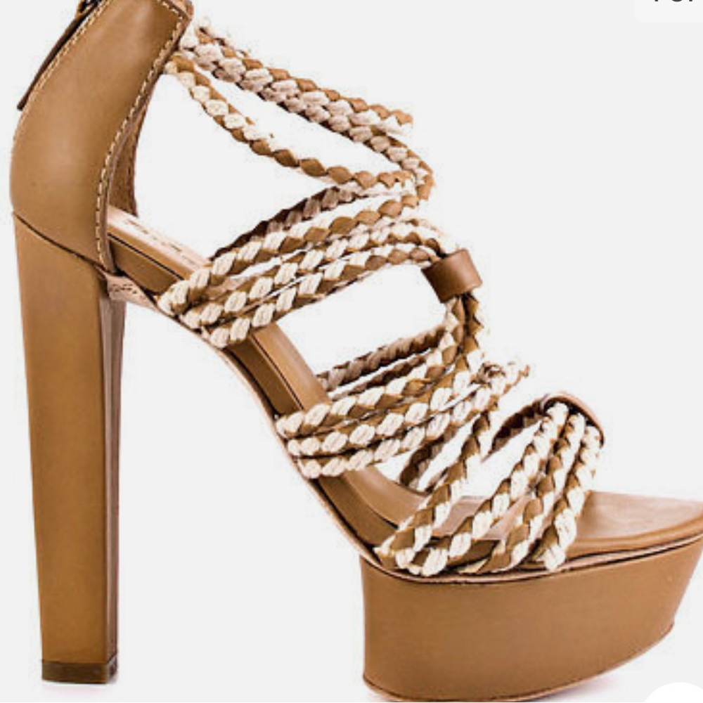 L.A.M.B. “Morisa” Tan leather platform heels, size 8